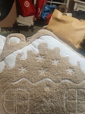 Gingerbread House Plush Throw Pillow - Beige & White Accents